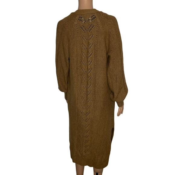 Abercrombie & Fitch Loose Knit Long Cardigan Sweater size L Tan - Picture 3 of 7
